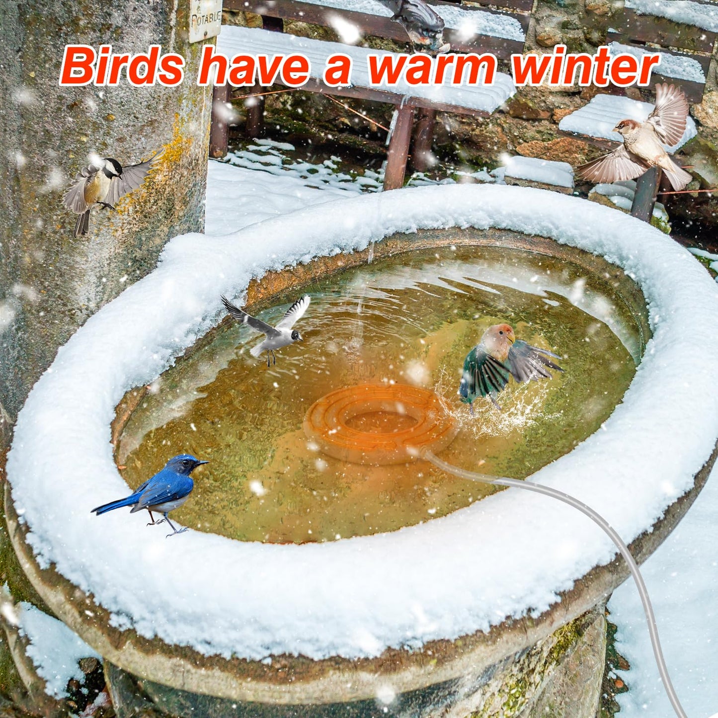 ikuchelife Bird Bath Heater for Outdoors in Winter, Pond De-icer 70W Birdbath Deicer Water Heater,Milky White Water Heater Thermostatically Controlled with Auto Shut Off Function for Garden Lawn