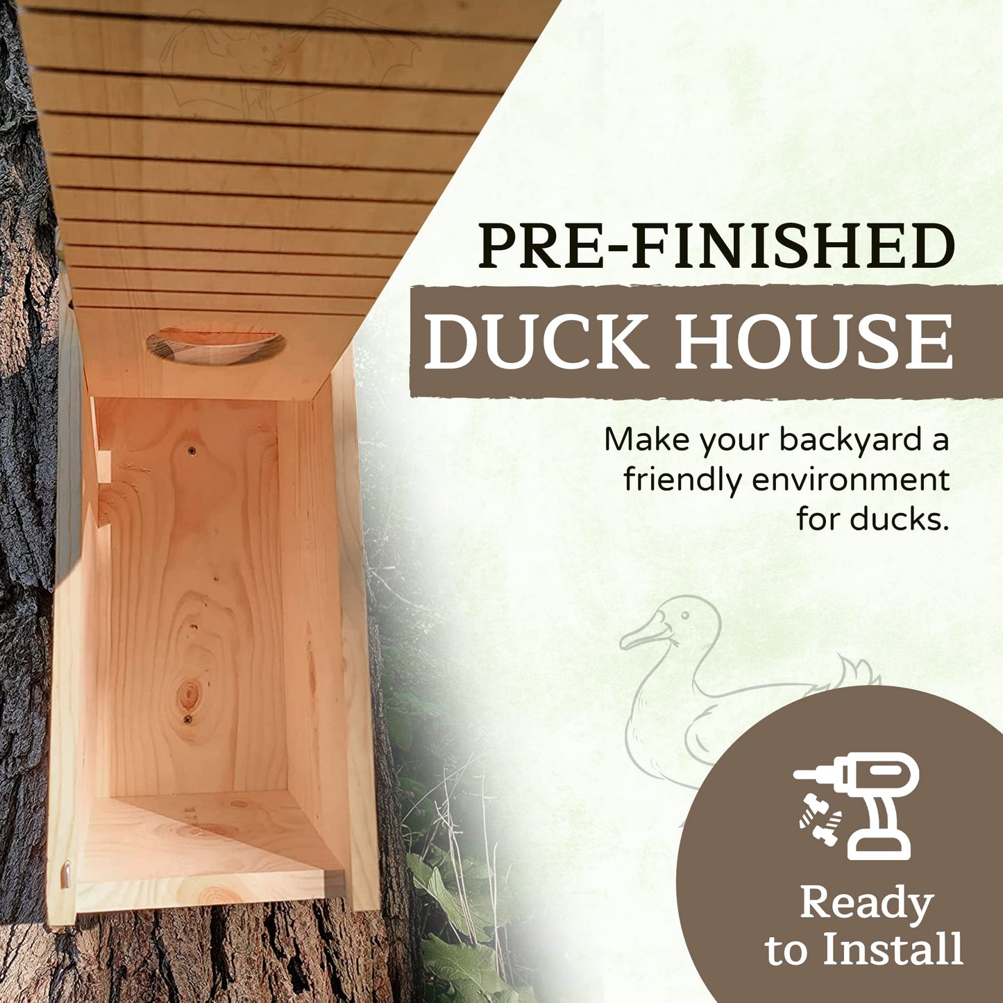 Made in USA, Premium Pine Wood Duck House, Ready to Install Nesting Box for Wood Ducks and Hooded Mergansers