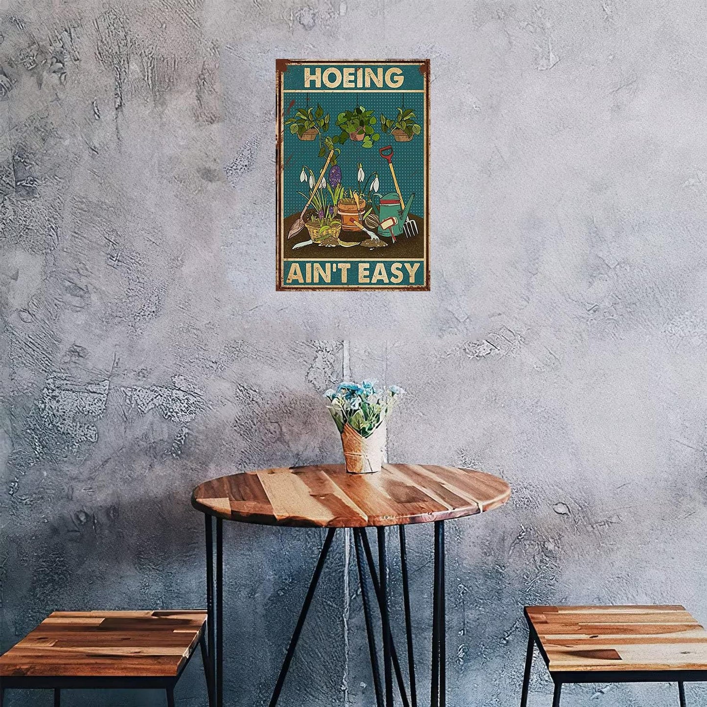 Funny Garden Sign Hoeing Ain't Easy Metal Poster Garden Decor Gift For Gardening Lovers Backyard Garage 8x12 Inch