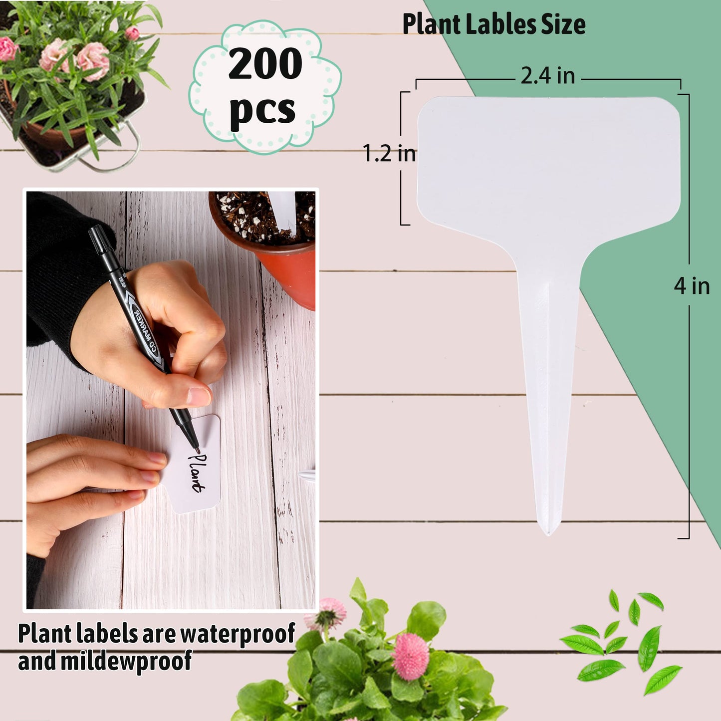 Tags/Labels, 200Pcs 4 InchT-Type Plant Name Tags Garden Labels Markers Nursery Plastic Garden Tag for Outdoor Garden Waterproof Plant Label Stakes with Permanent Marking Pen