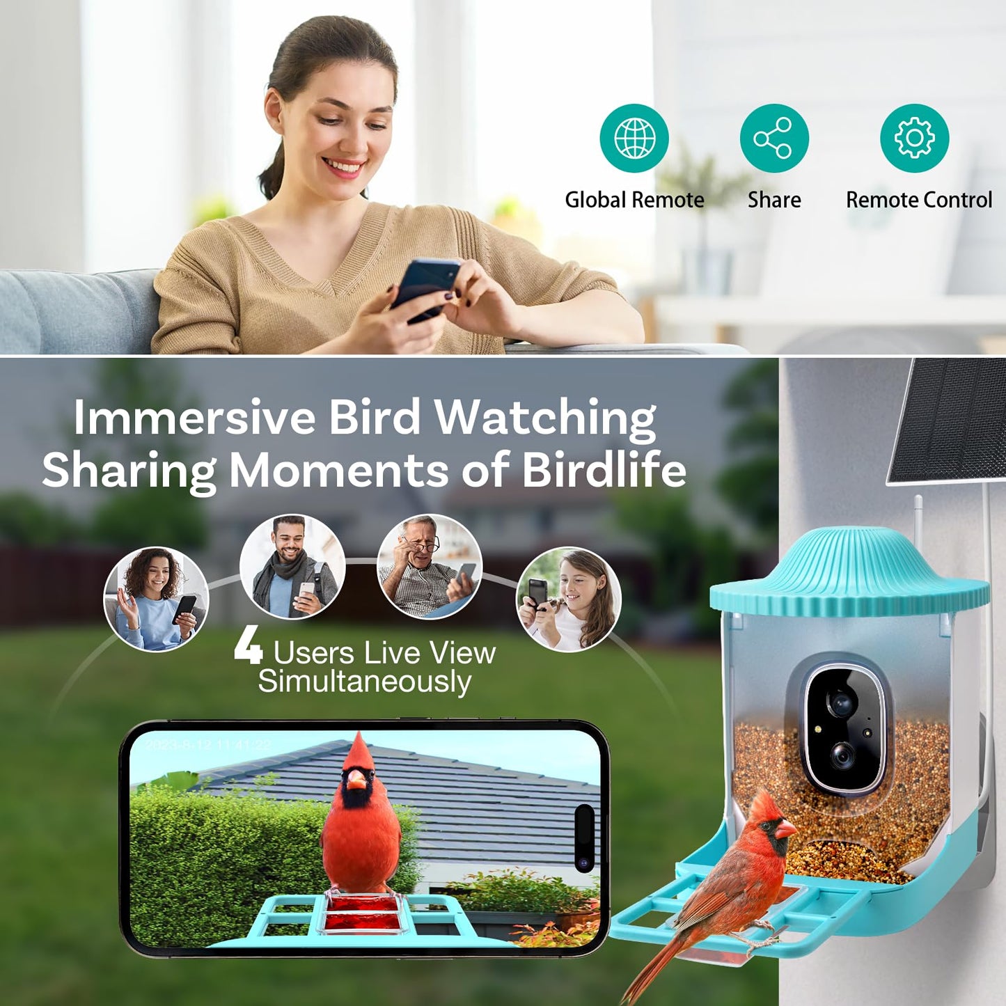 Smart Bird Feeder with Camera, Free AI to Identify 11000+ Bird Species, Solar Panels Bird Video & Motion Detection Camera Auto Capture Notify,Hummingbird Camera Feeder for Outdoors