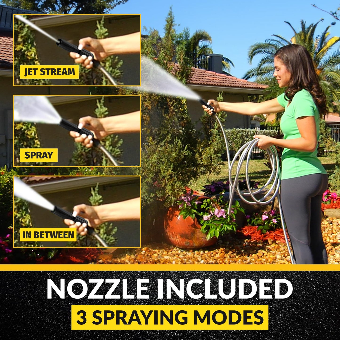 Bionic Steel 25 FT Garden Hose with Nozzle, 304 Stainless Steel Metal Water Hose 25Ft, Flexible Hose, Kink Free, Lightweight and Durable, Crush Resistant Fitting, Easy to Coil, 500 PSI - 2024 Model