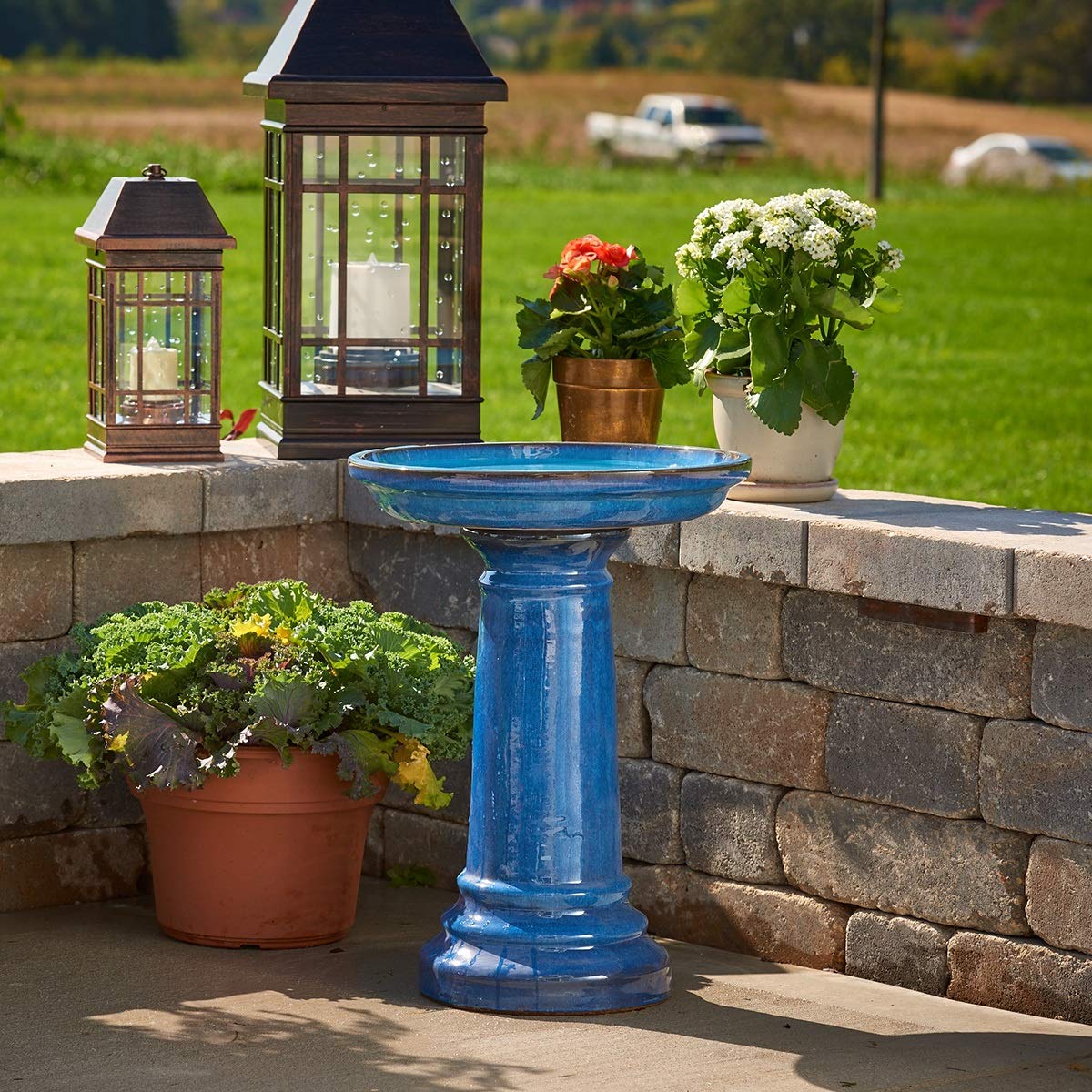 Smart Living 207104-BT Aviatra Ceramic Birdbath, Blue, With Easy Assembly And Great Durability
