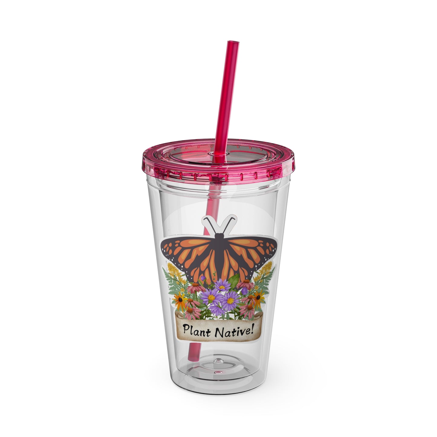 Tumbler with Straw, 16oz, I Love Native Plants, Asters
