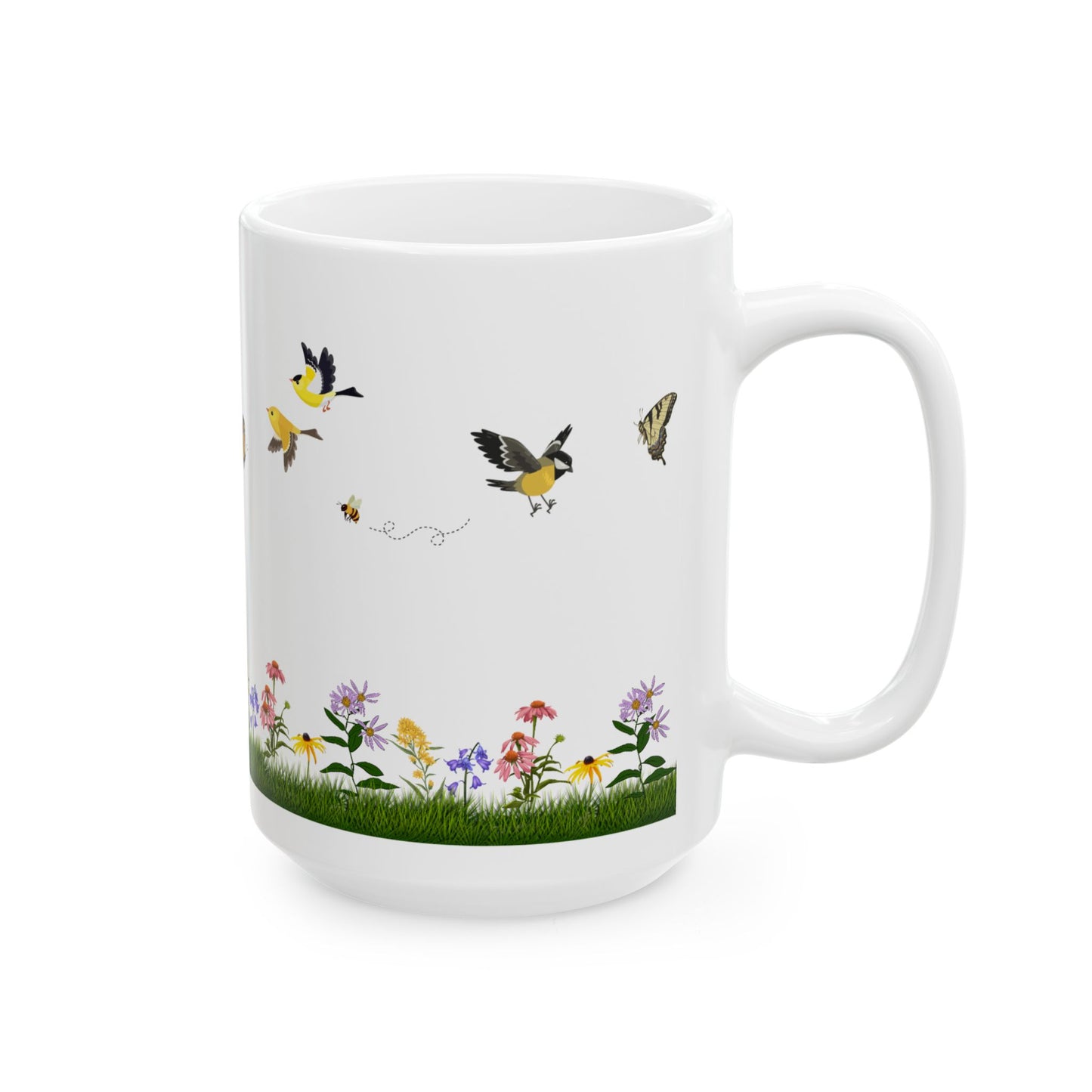 Ceramic Mug, (11oz, 15oz), Native Plants, Birds & Pollinators