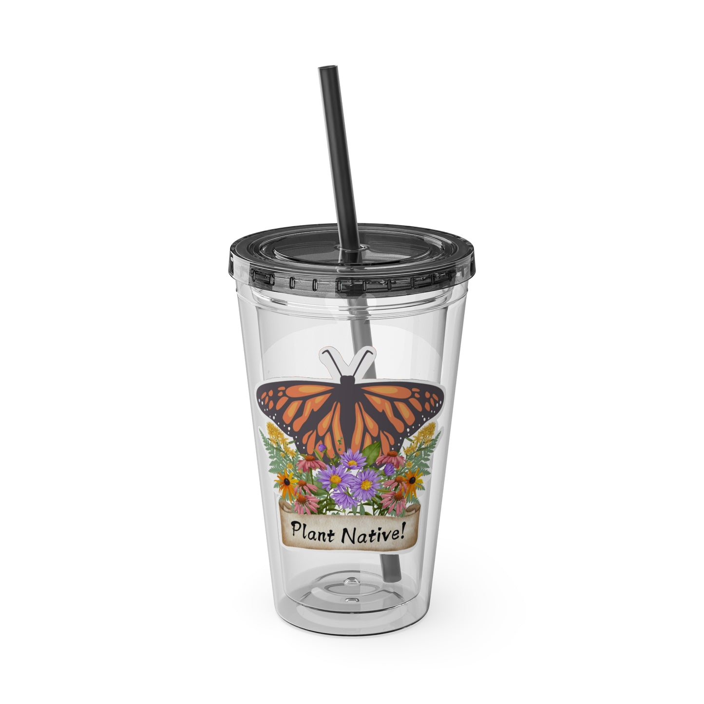 Tumbler with Straw, 16oz, I Love Native Plants, Asters