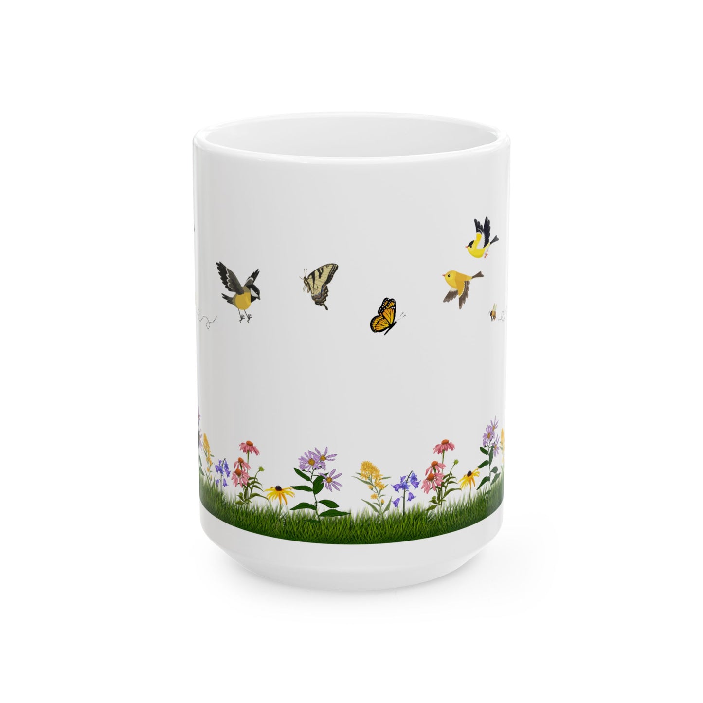 Ceramic Mug, (11oz, 15oz), Native Plants, Birds & Pollinators