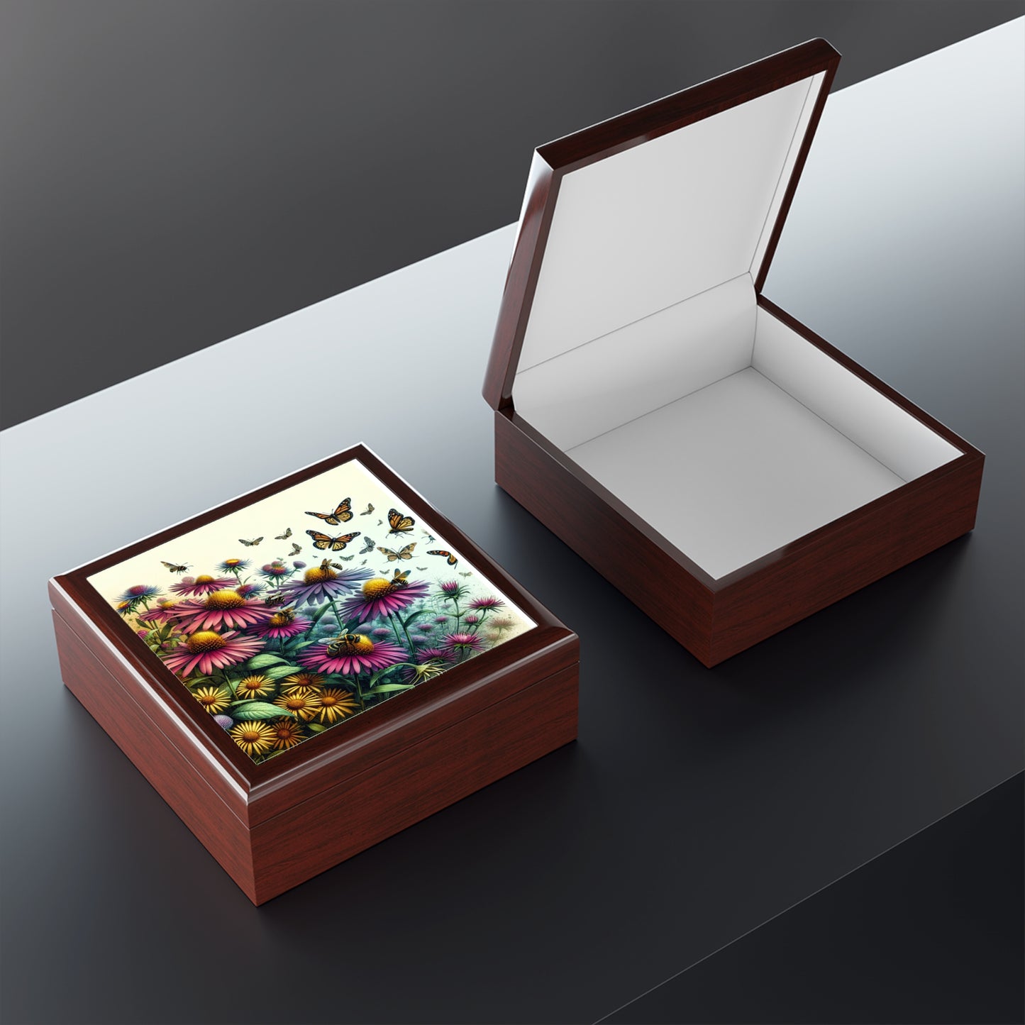 Jewelry Box, Asters & Monarchs