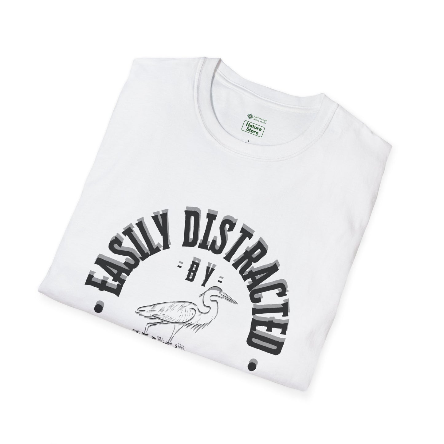 Unisex Softstyle T-Shirt, Distracted by Birds, Heron