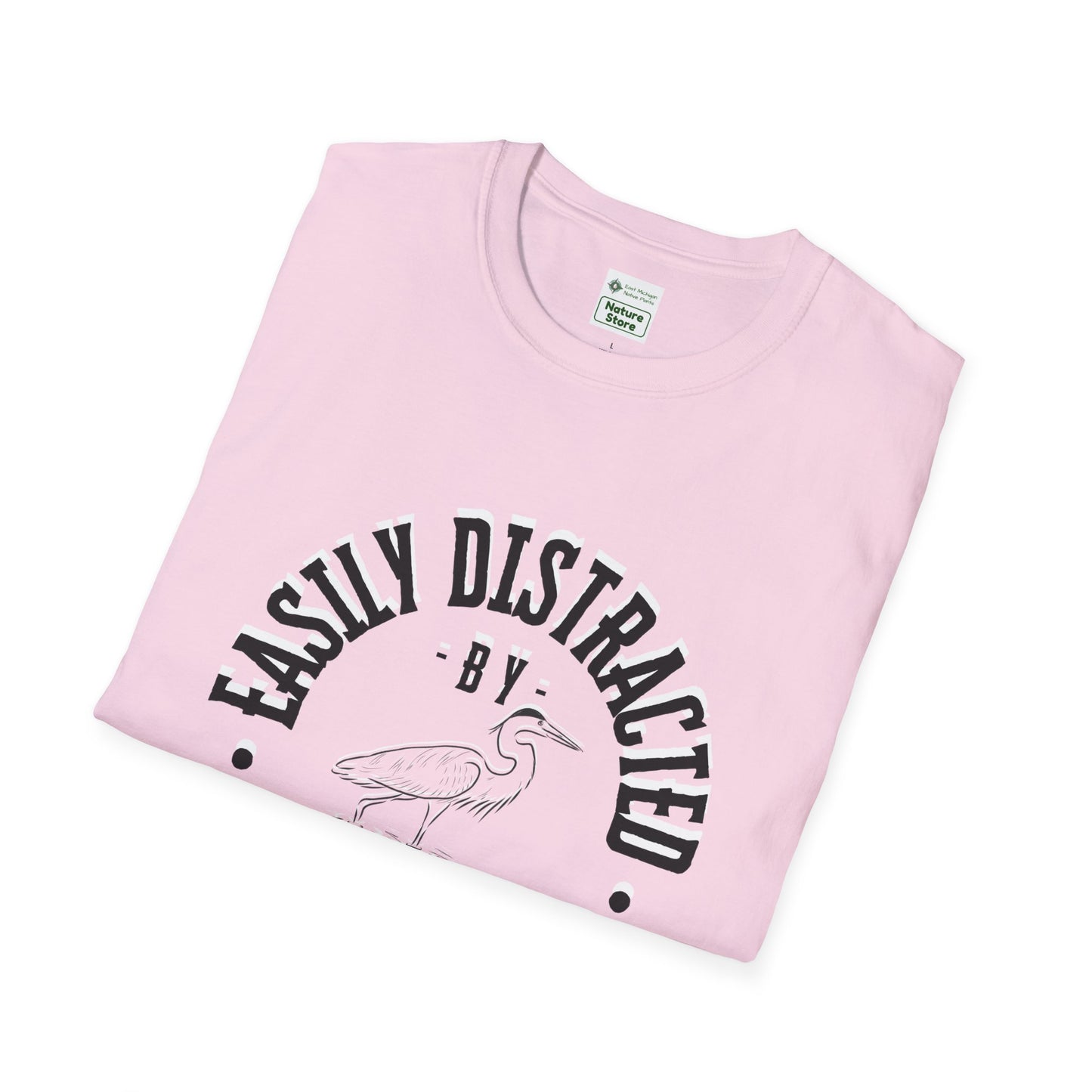Unisex Softstyle T-Shirt, Distracted by Birds, Heron