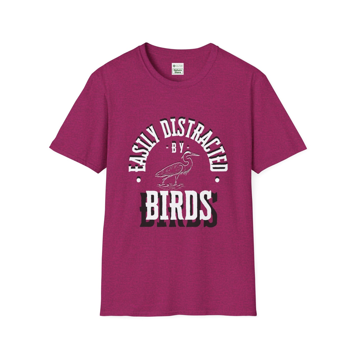 Unisex Softstyle T-Shirt, Distracted by Birds, Heron