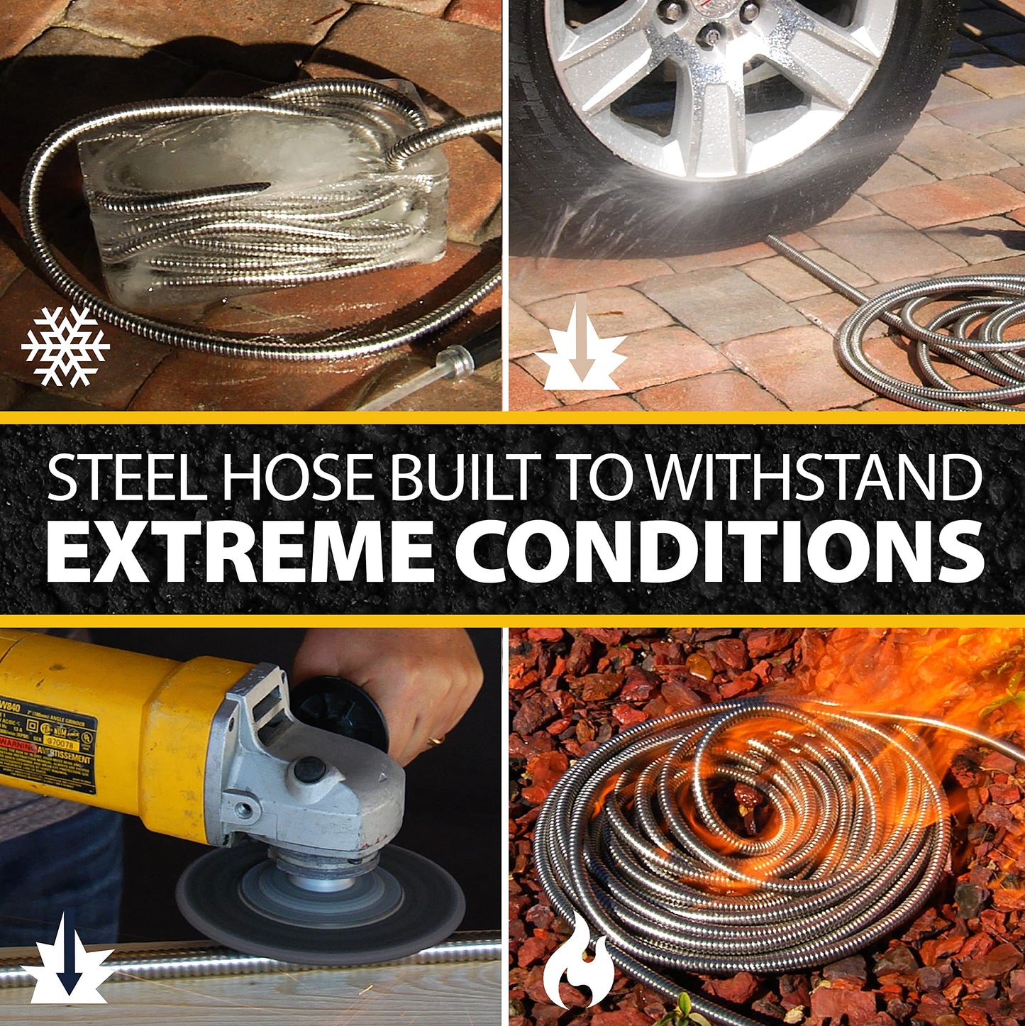 Bionic Steel 25 FT Garden Hose with Nozzle, 304 Stainless Steel Metal Water Hose 25Ft, Flexible Hose, Kink Free, Lightweight and Durable, Crush Resistant Fitting, Easy to Coil, 500 PSI - 2024 Model