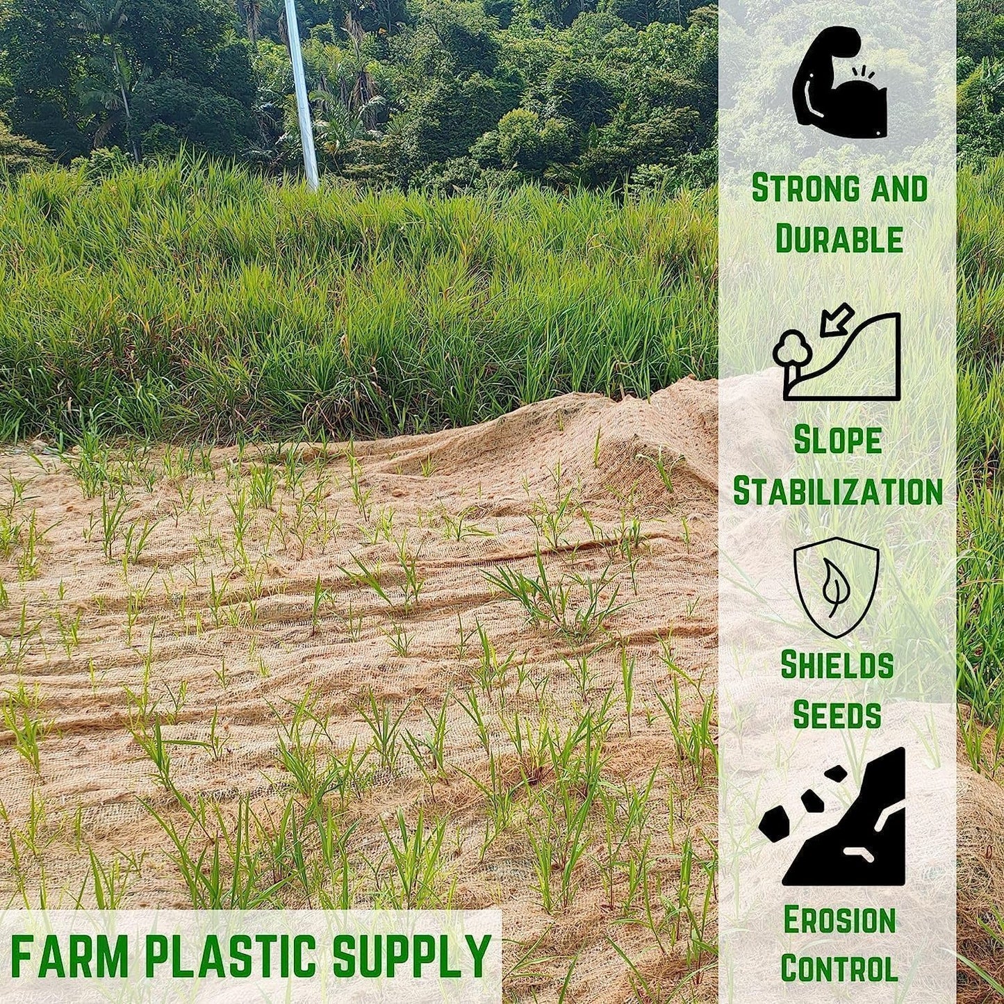 Farm Plastic Supply - Erosion Control Blanket - Straw Garden and Landscape Cover, Erosion Control Blanket, Straw Blanket, Erosion Control, Mulch, Slope Stabilizer, and Seed Protector (4' x 50')