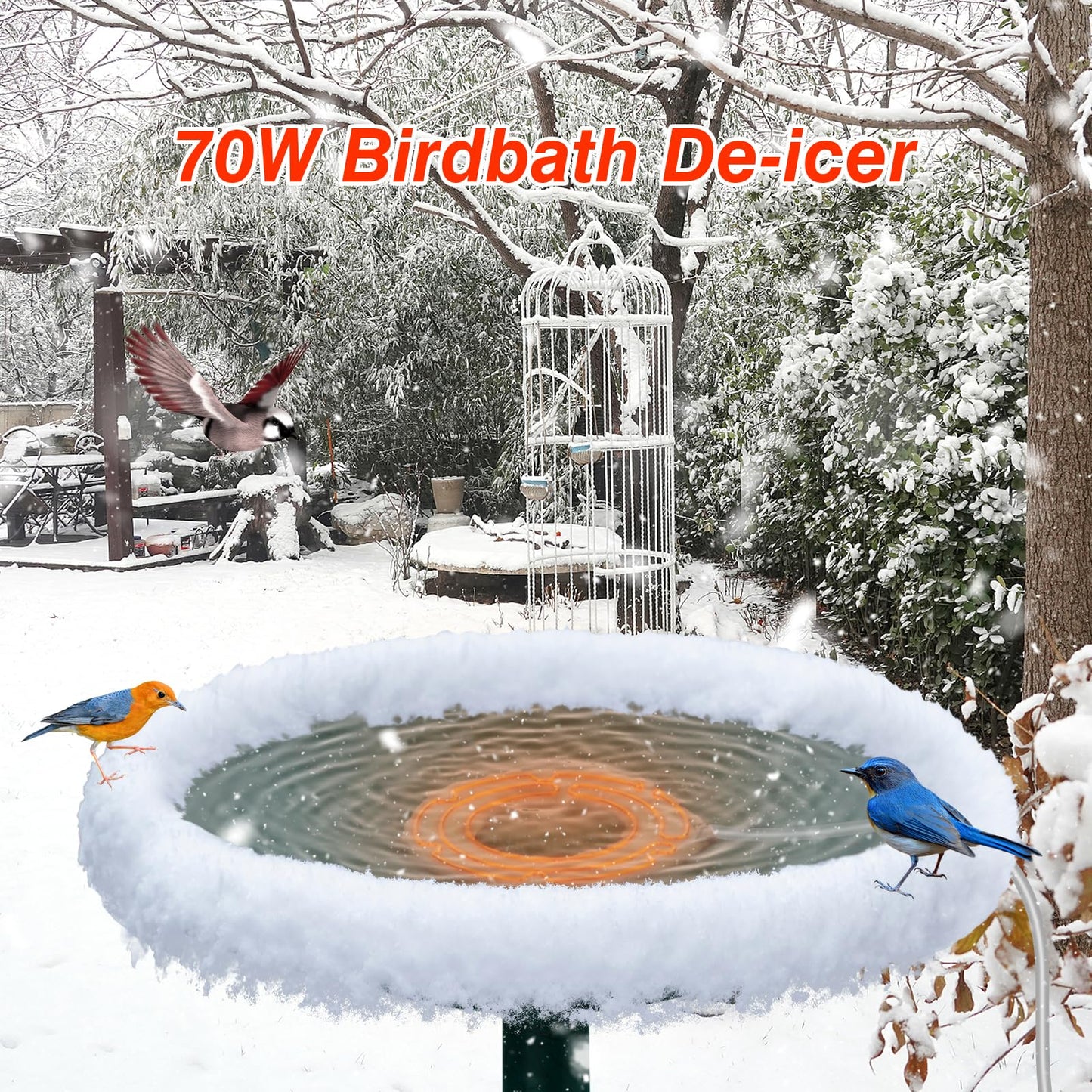 ikuchelife Bird Bath Heater for Outdoors in Winter, Pond De-icer 70W Birdbath Deicer Water Heater,Milky White Water Heater Thermostatically Controlled with Auto Shut Off Function for Garden Lawn