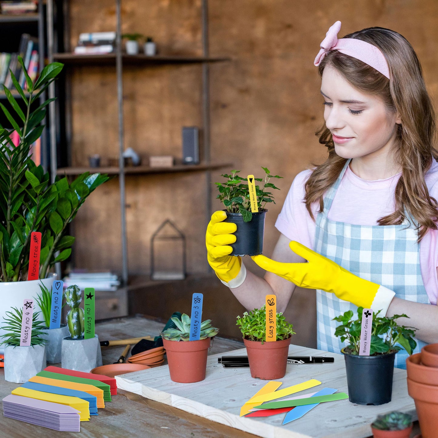 Plant Labels 4 Inch Plastic Plant Name Tags for Seedlings Garden Labels Markers Nursery Plant Tags Seed Labels Stakes with Permanet Marking Pen Plant Markers for Outdoor Garden (Multicolor600)