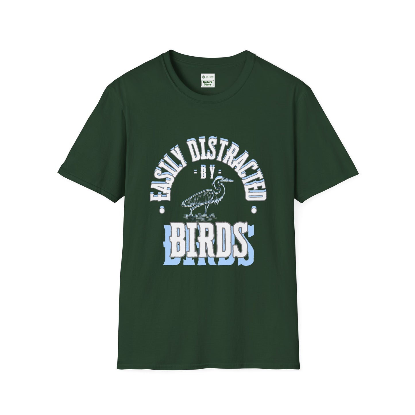 Unisex Softstyle T-Shirt, Distracted by Birds, Heron