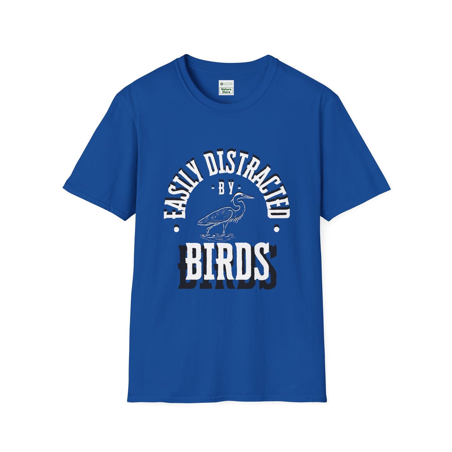 Unisex Softstyle T-Shirt, Distracted by Birds, Heron