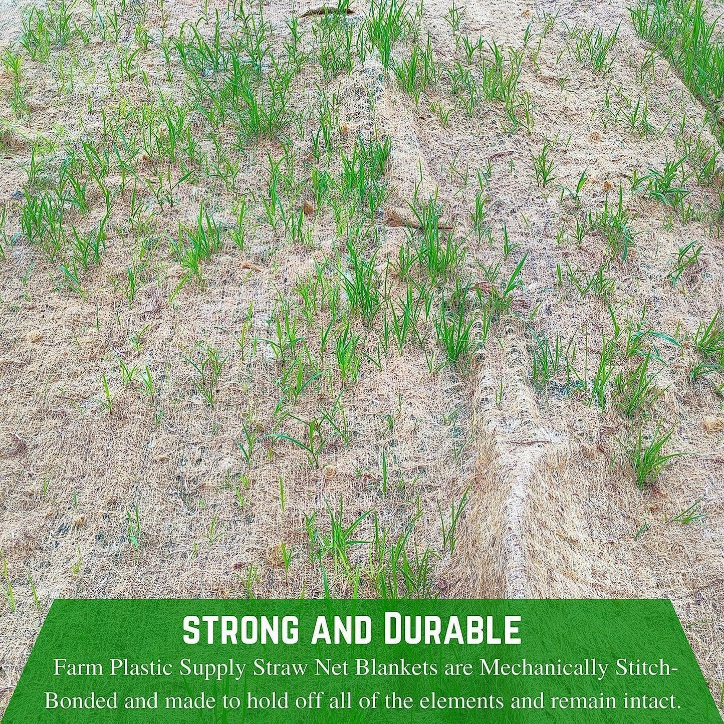 Farm Plastic Supply - Erosion Control Blanket - Straw Garden and Landscape Cover, Erosion Control Blanket, Straw Blanket, Erosion Control, Mulch, Slope Stabilizer, and Seed Protector (4' x 50')