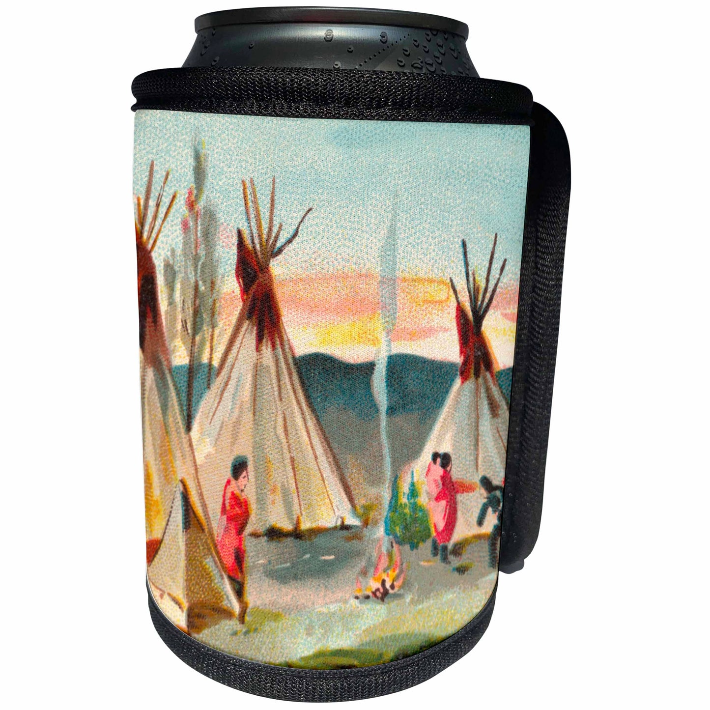 3dRose Native American Wigwam Tent Village Vintage Image of... - Can Cooler Bottle Wrap (cc-371857)