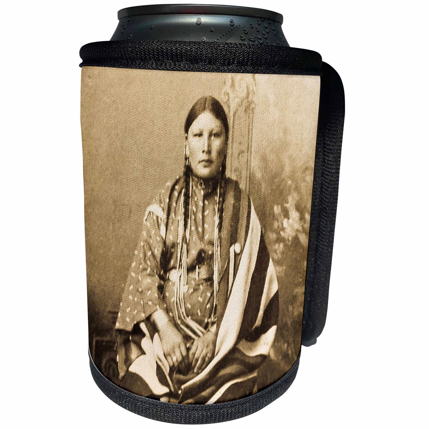 3dRose Scenes from the Past Vintage Stereoviews - Sioux Woman Sepia Native American - Can Cooler Bottle Wrap (cc_77337)