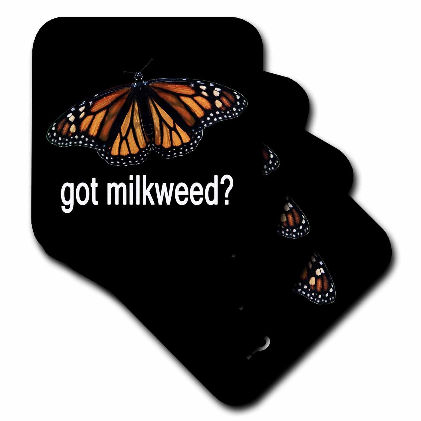 3dRose Photo of a Monarch Butterfly with Got Milkweed on Black Background. - Coasters (cst-384792)