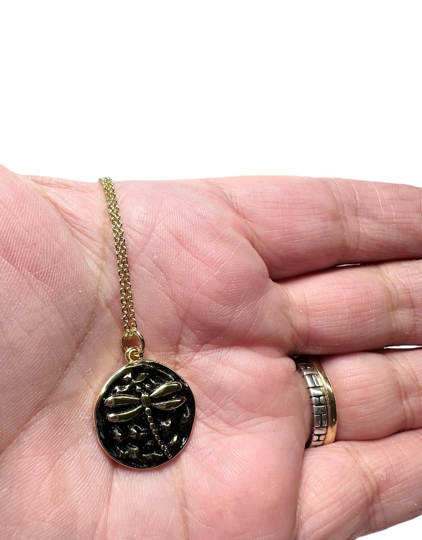 Dragonfly Necklace, medallion, Gift, Gold Filled Medallion, Birthday Gift