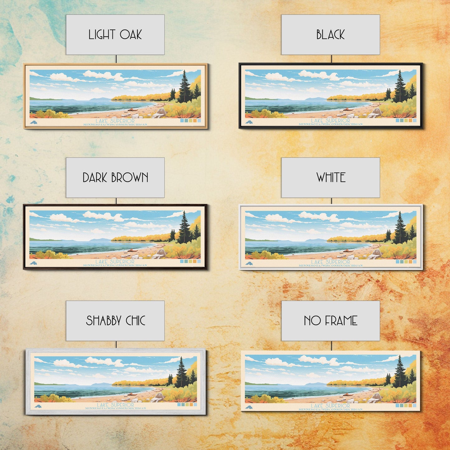 Lake Superior MinnesotaWisconsinMichigan Framed Canvas Print, Panoramic Wall Art, Midcentury Modern, Pop Art, Living Room Decor, Travel Poster, Lake House Art