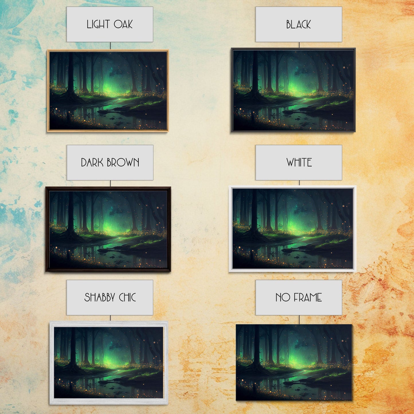 Fireflies In Forest Swamp Night Green Wall Poster, Wall Decor, Wall Art Print, Fine Art Print