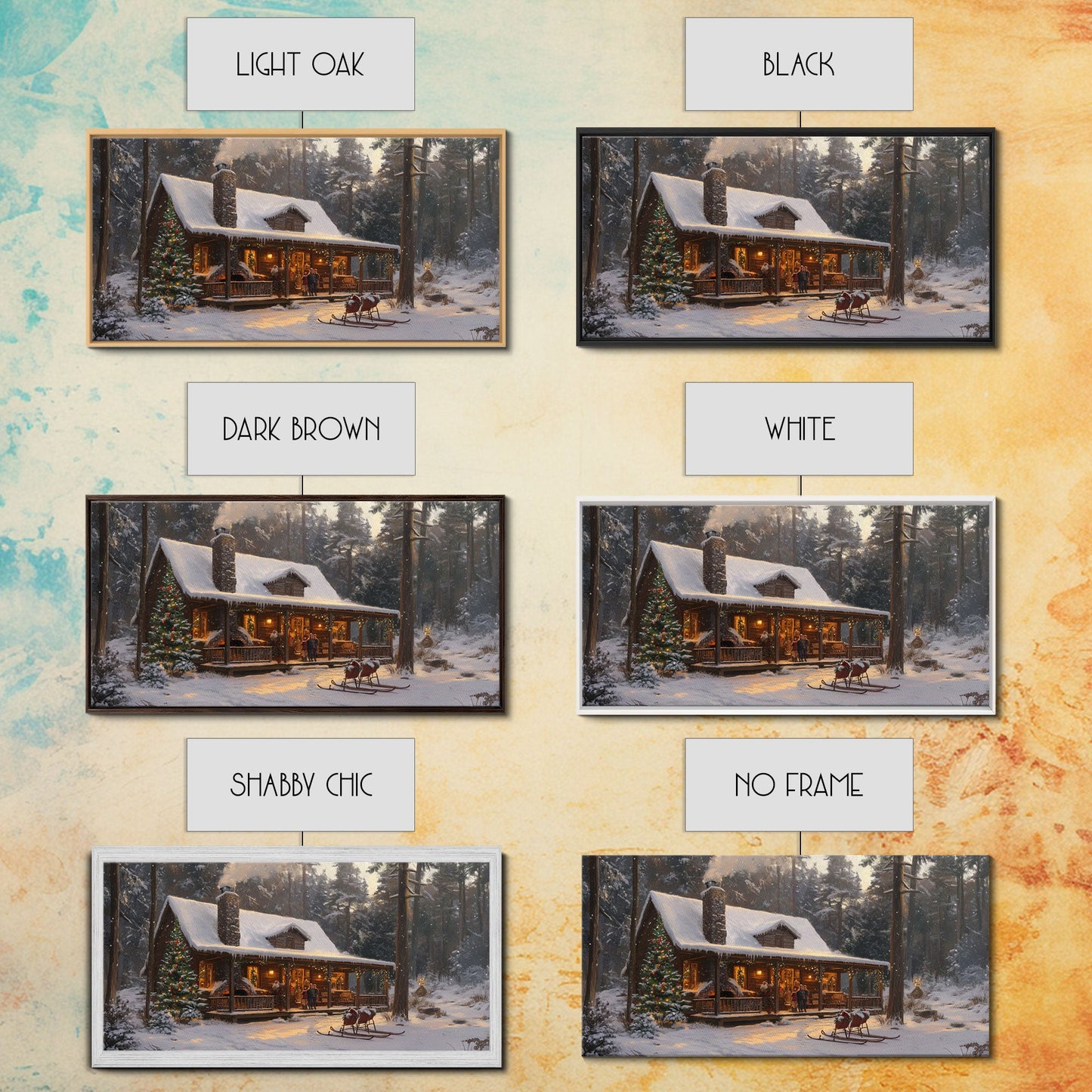 Cozy Christmas Cabin in Woods Framed Canvas Print - Rustic Christmas Decor and Winter Wonderland Scene with Holiday Wall Art