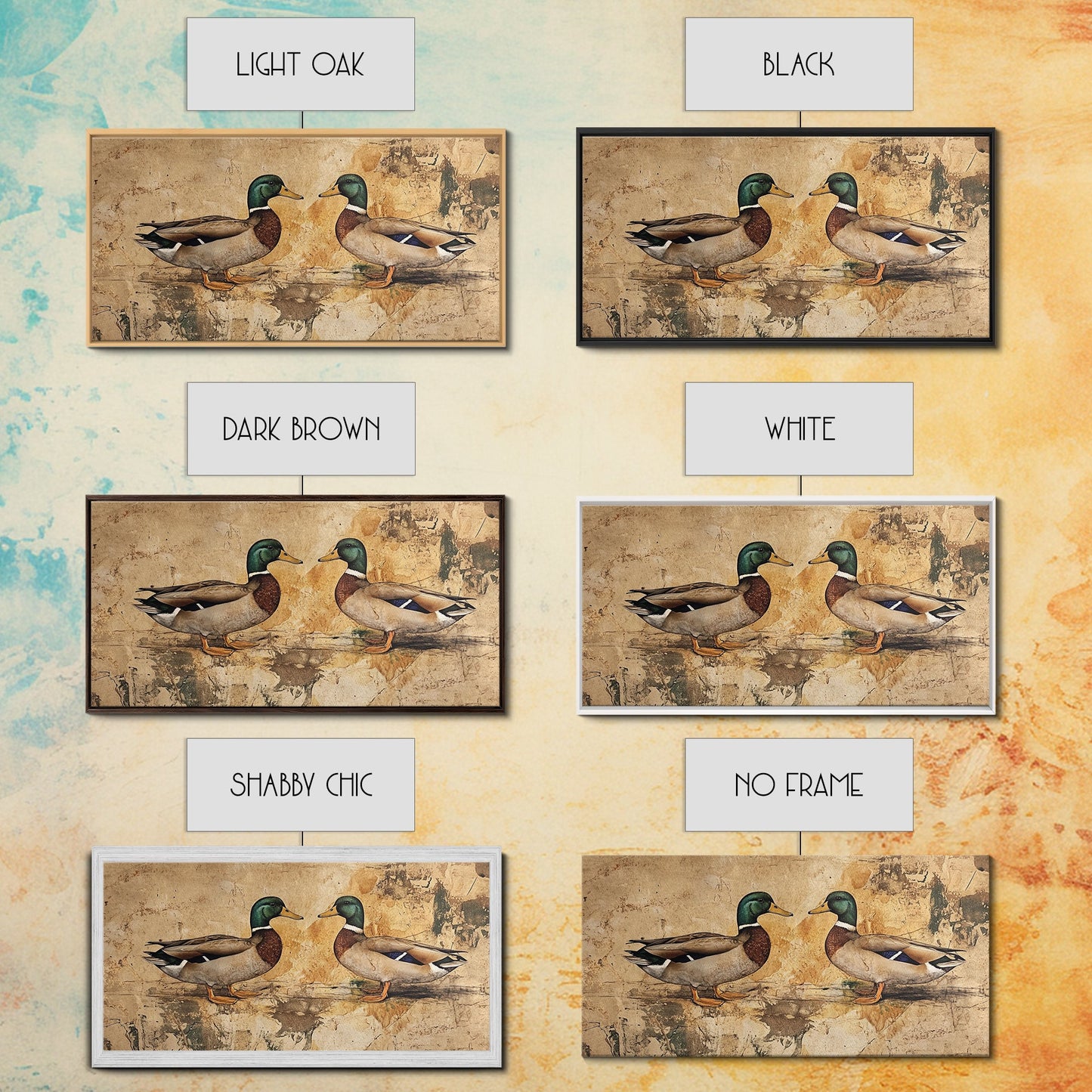 Cute Kissing Mallard Ducks - Rustic Farmhouse Wall Art - Framed Canvas Print - Gift For Hunter or Outdoorsman - Cabin Art - Cabin Decor