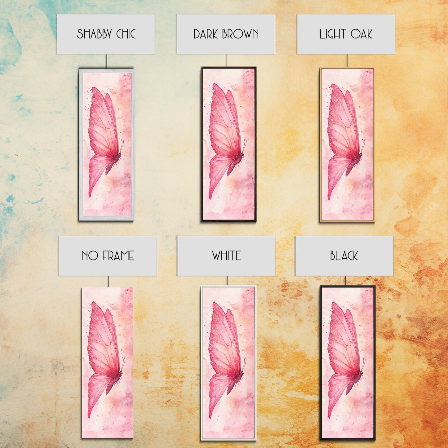 Butterfly Side View Framed Canvas Print Pink Wall Art Light Pink Wall Art Vertical Wall Art Rustic Decor Above Couch Art