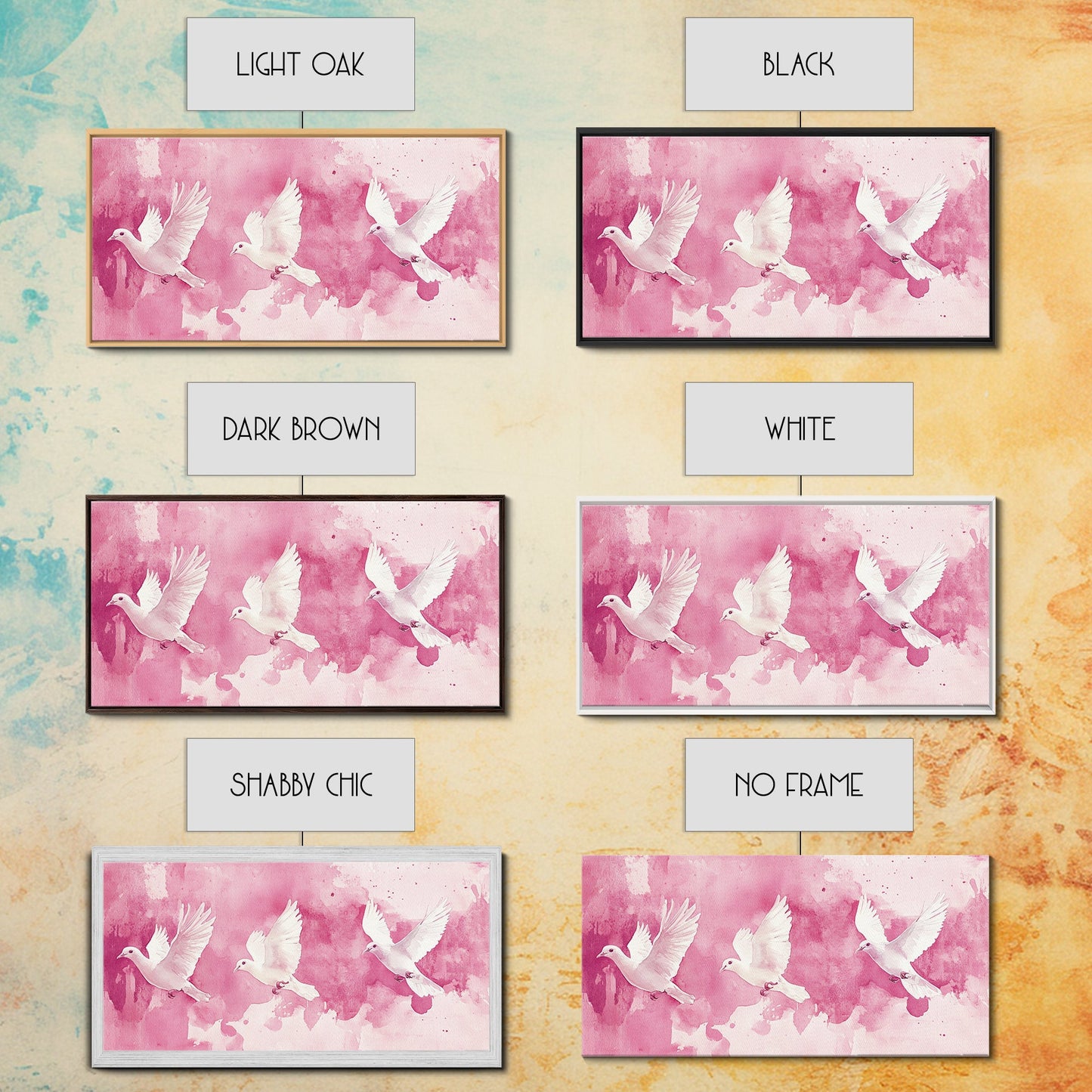 White Dove Flight Canvas Print | Angel Art Prints | Light Pink Wall Art | Minimalist Bird Art | Whimsical Living Room Decor Wall Art