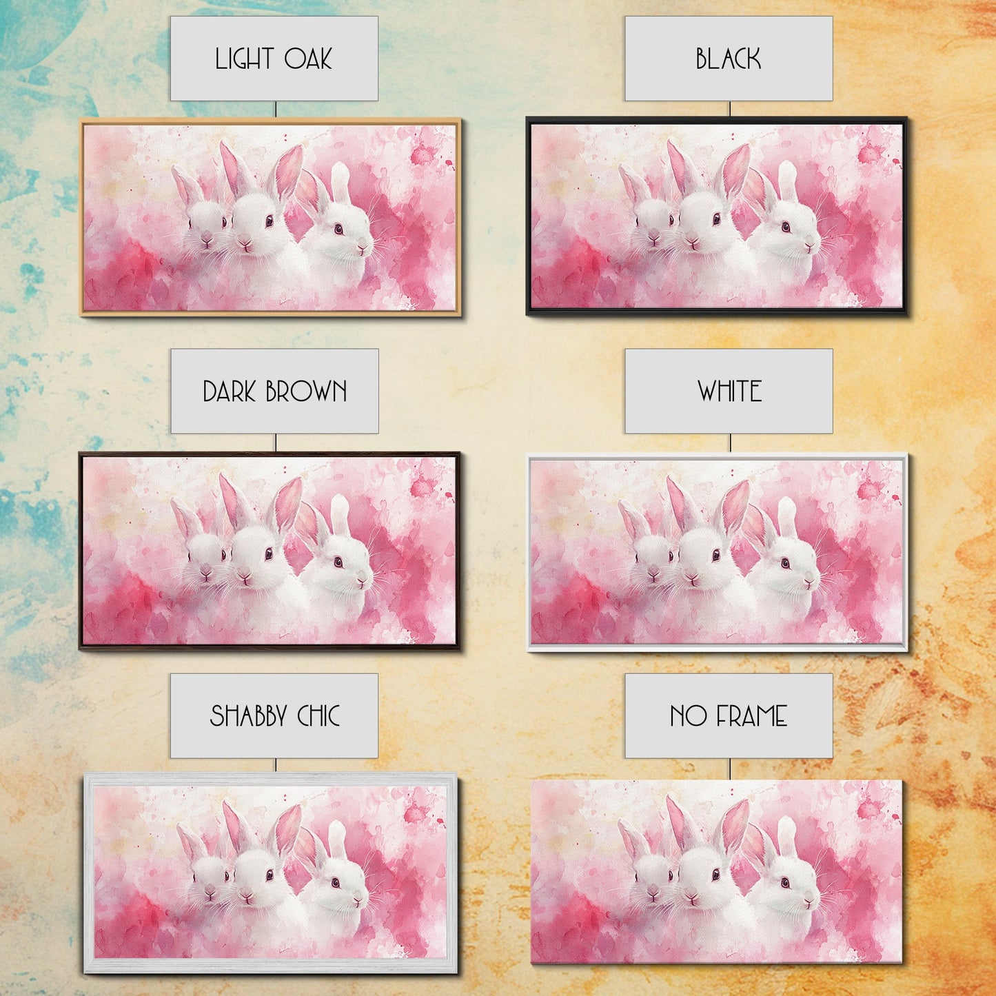 Three Bunnies Canvas Print, Adorable Pink Abstract Art Featuring Rabbits, Whimsical Nursery Wall Decor or Easter Themed Art