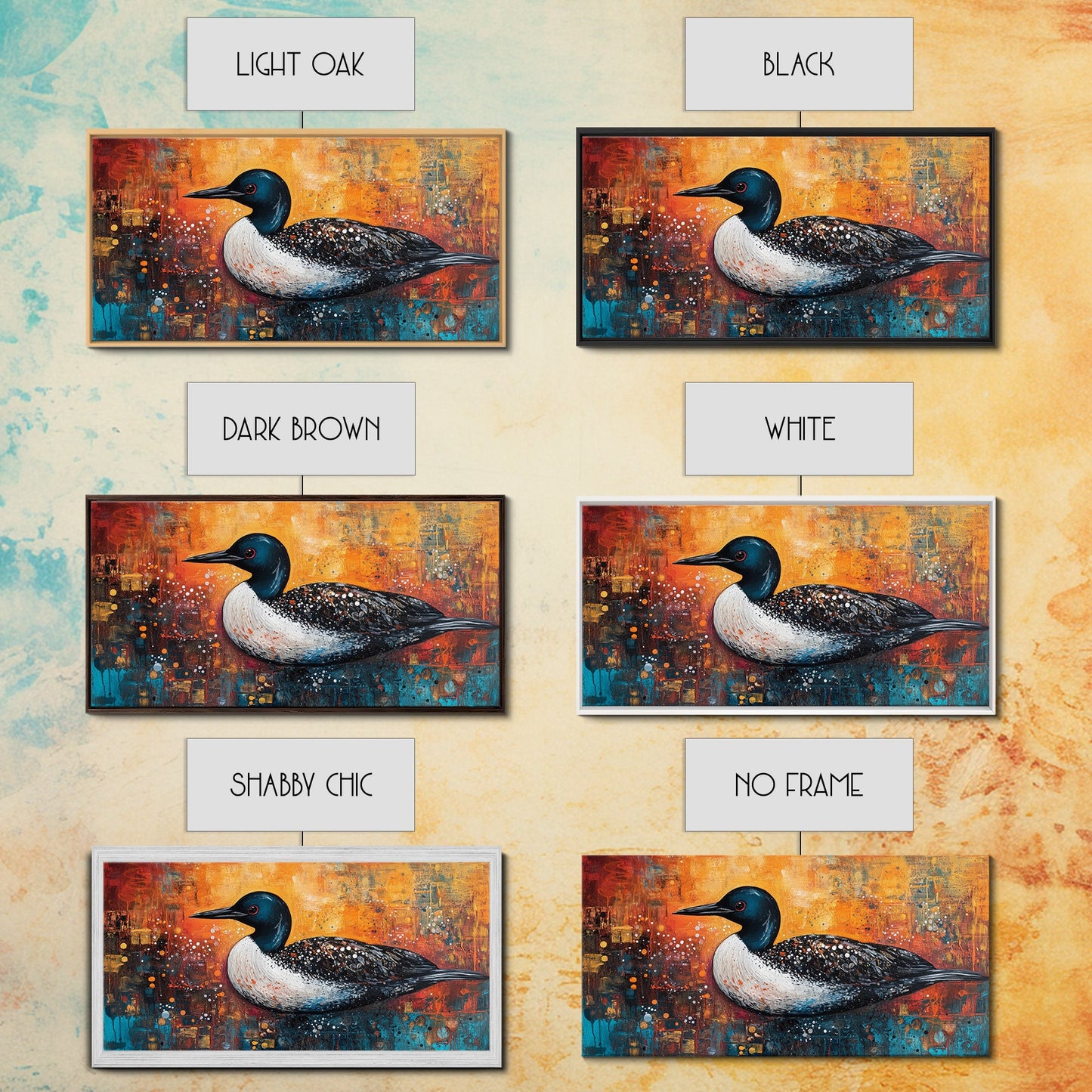Loon Bird Painting, bird art, wildlife art, nature painting, teal wall art, framed canvas print, lake decor, rustic wall art
