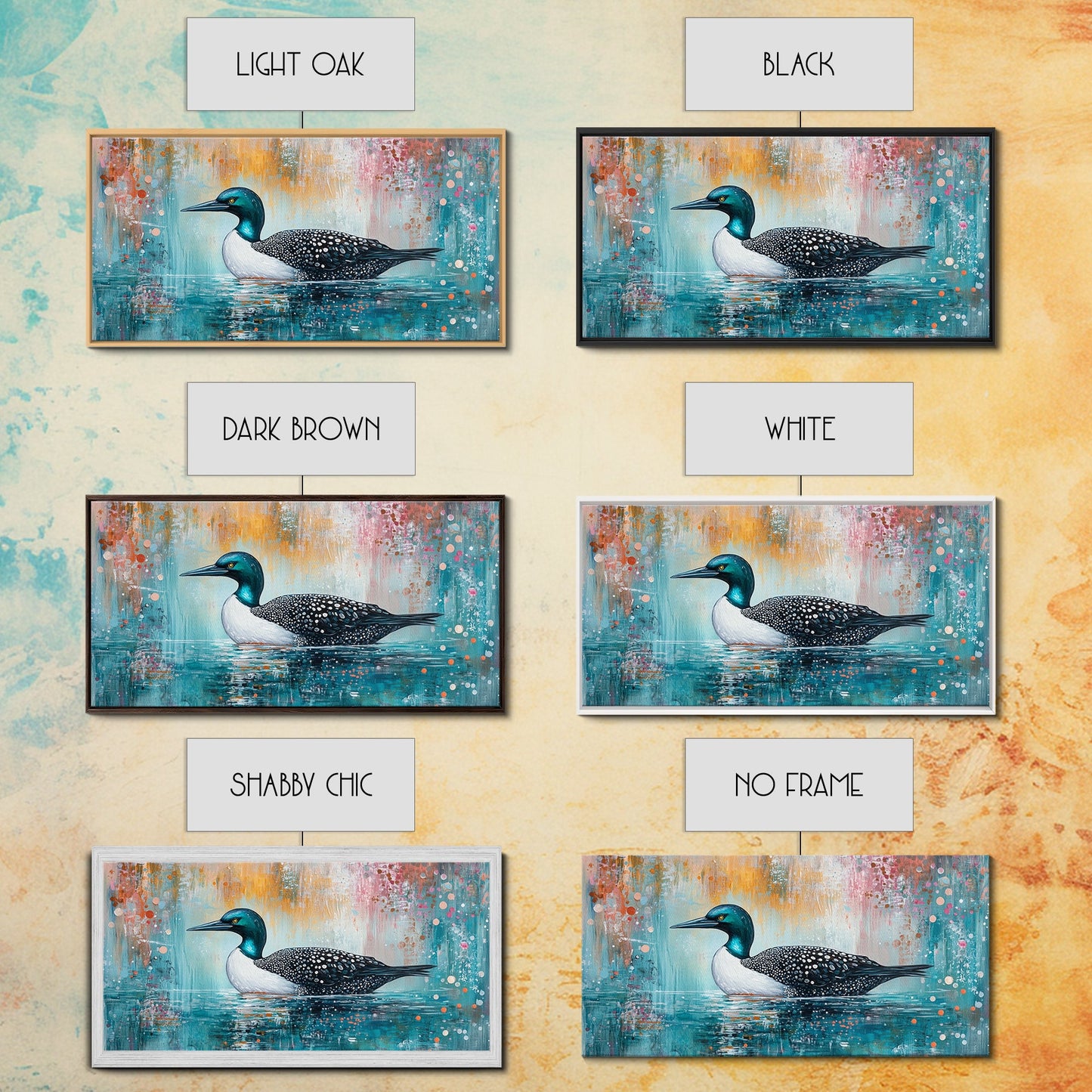 Loon Swimming Art, bird art, teal wall art, nature painting, lake decor, moody art, framed canvas print, rustic wall art