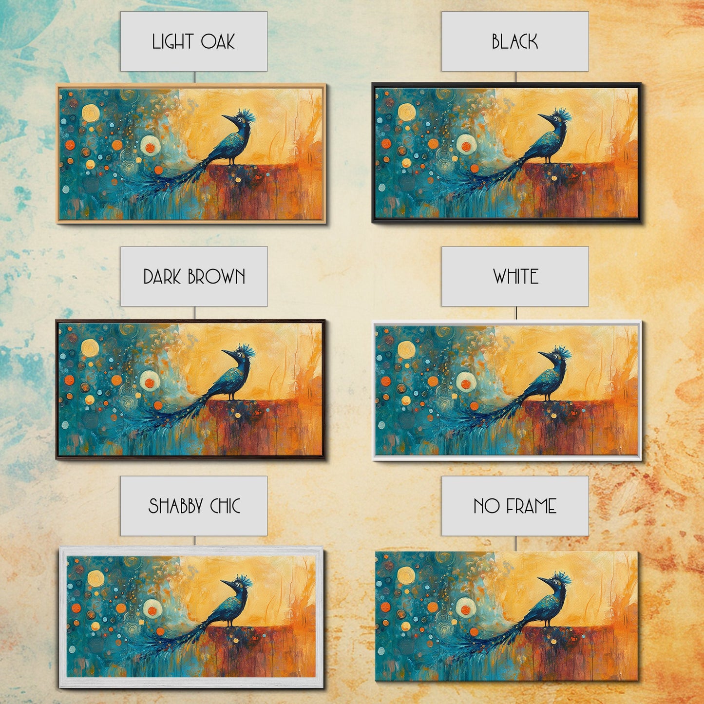 Whimsical Bird Art, Peacock Wall Art, Surreal Painting, Colorful Wall Art, Boho Art, Fantasy Art, Extra Wide Art, Framed Canvas Print