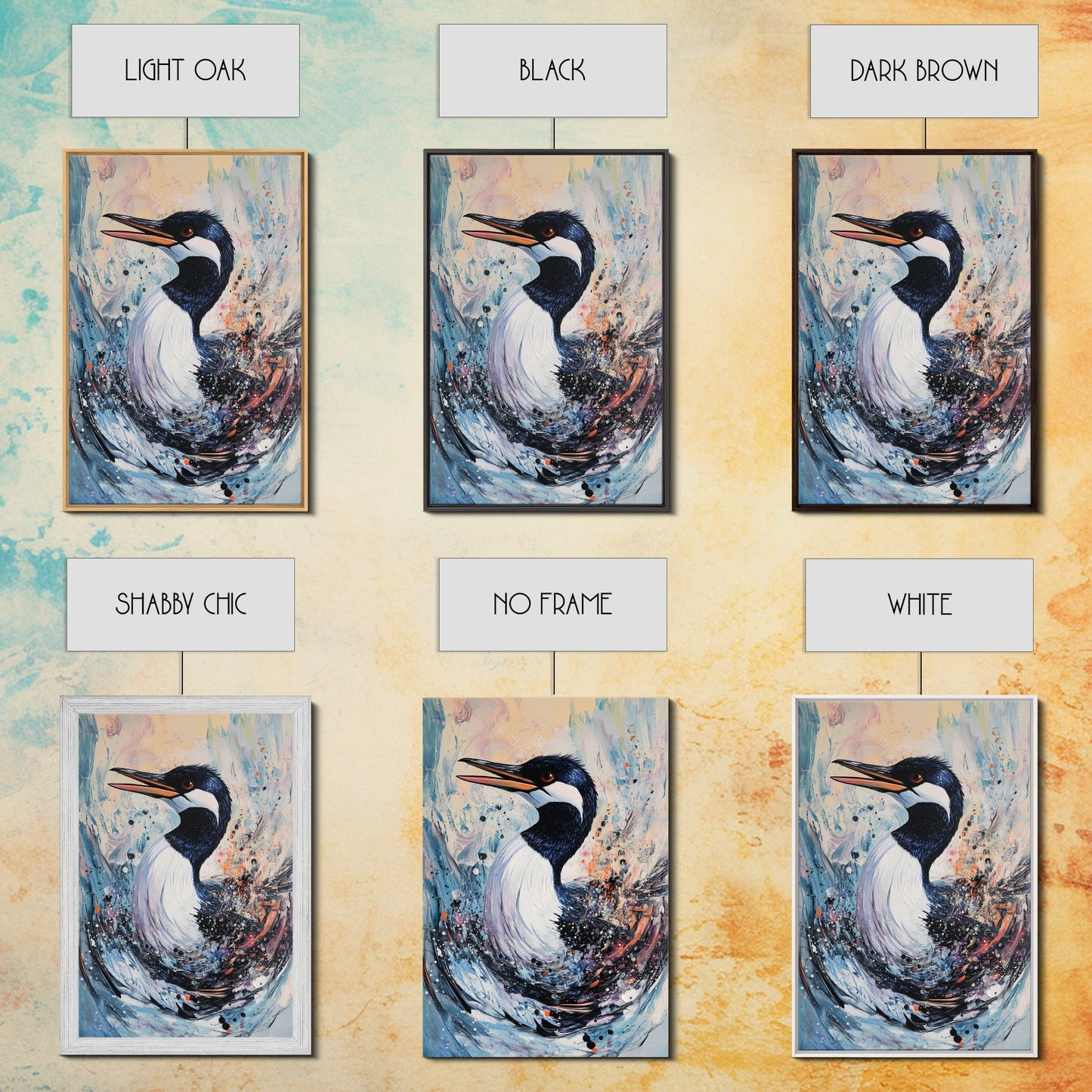 Abstract Loon, bird art, teal wall art, moody art, coastal decor, nautical painting, gift idea for her, Canvas Print, living room art