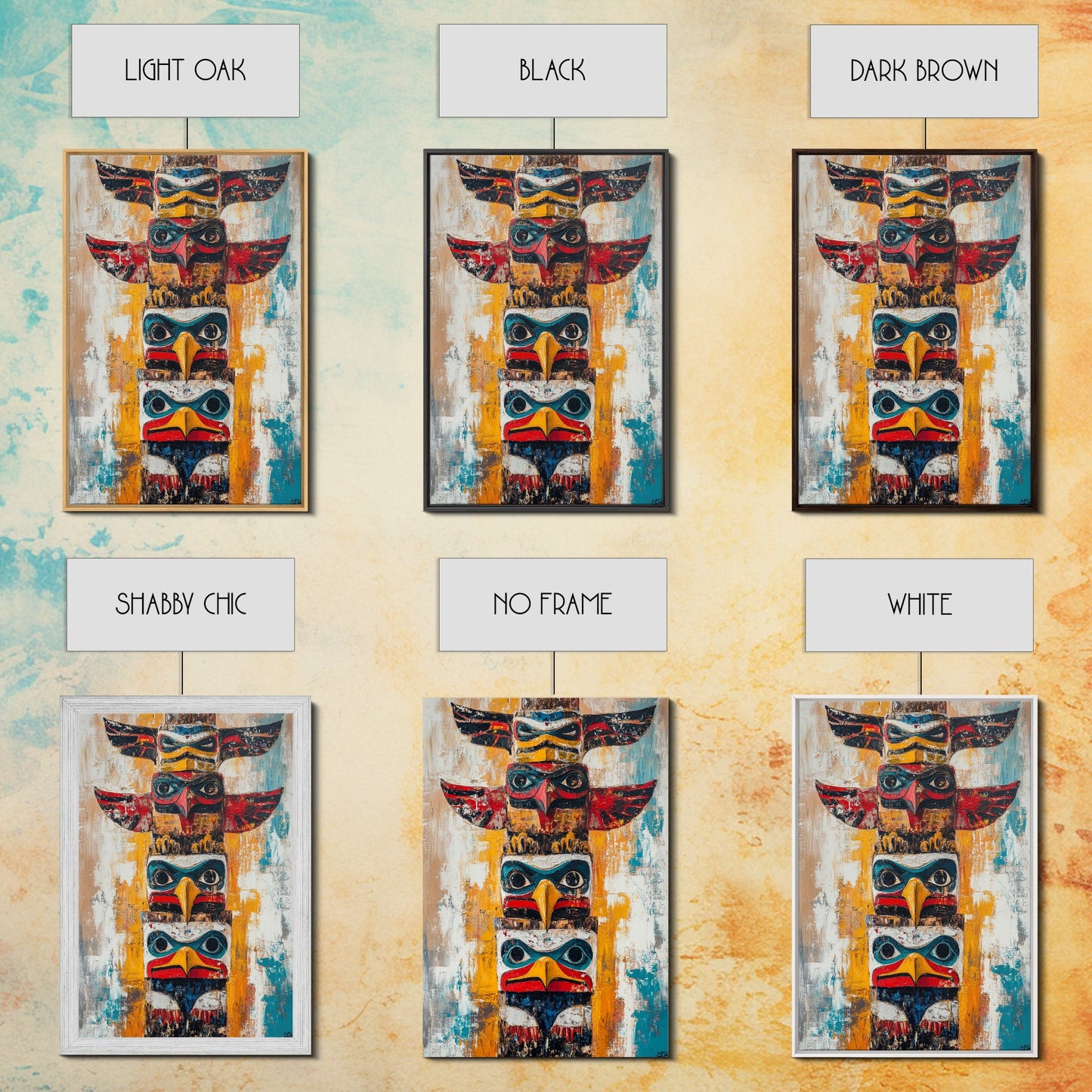 Totem Pole Art Framed Canvas Print Rustic Wall Decor Native American Art Tribal Home Decor Lodge Artwork Cabin Wall Art Southwest Boho