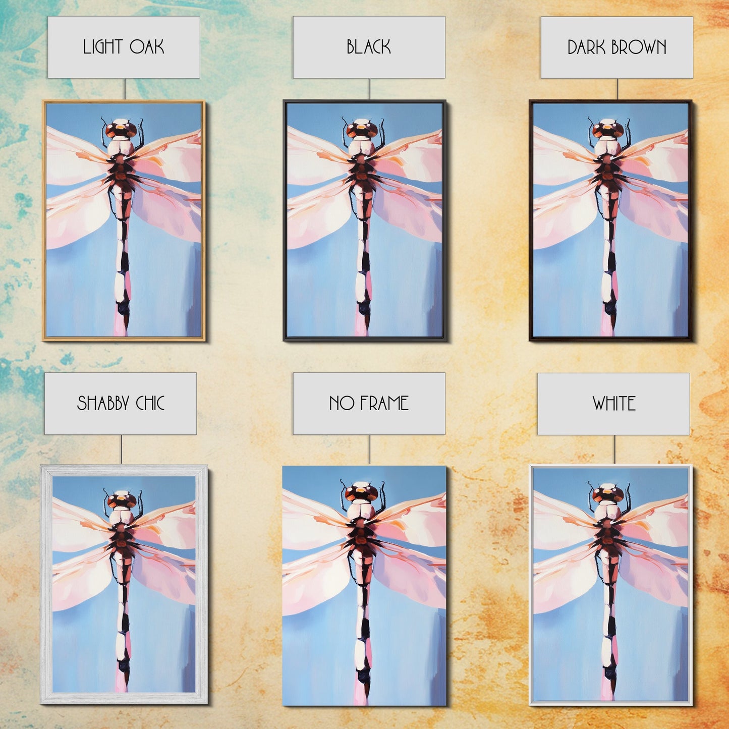 Dragonfly Art, Nature Illustration, Blue Sky Painting, Delicate Wings, Modern Wildlife, Canvas Print, Bedroom Wall Art, Minimalist Nature