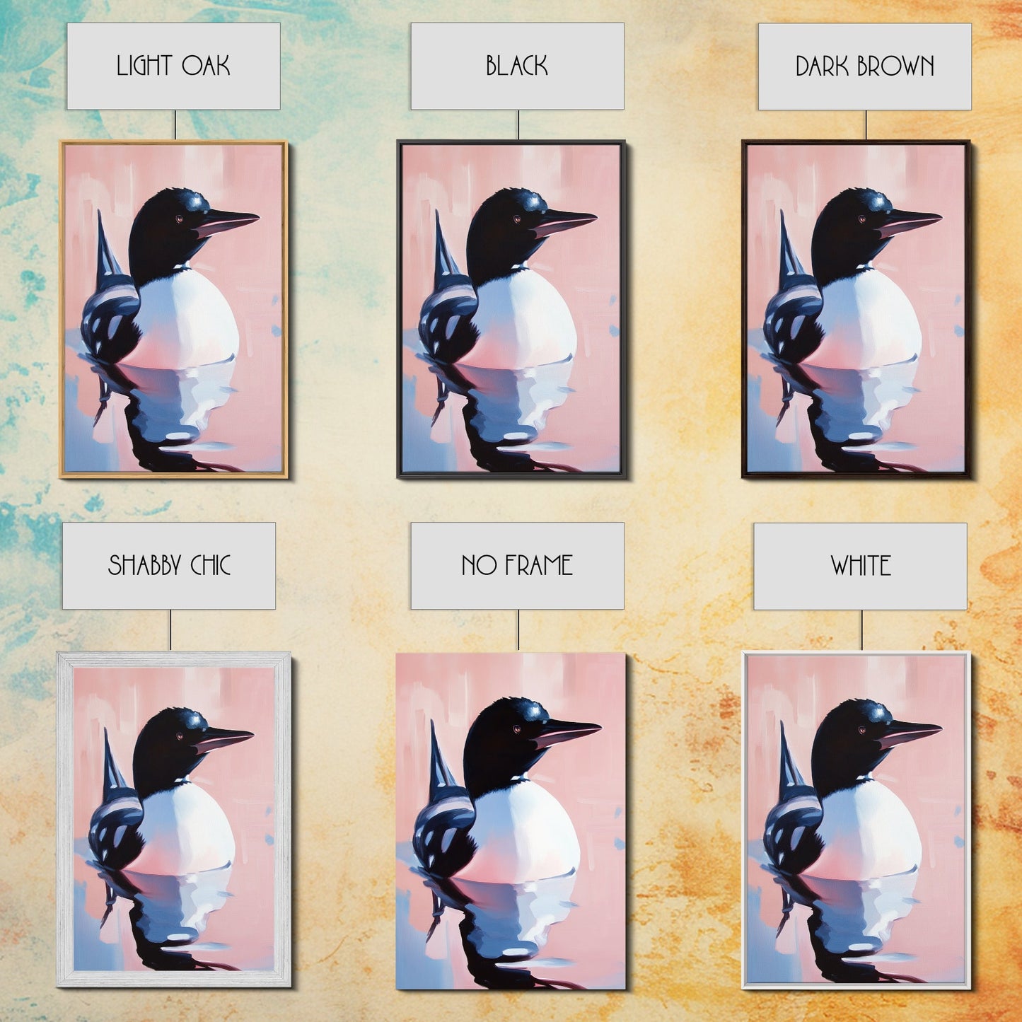 Reflection Loon, Tranquil Wildlife Painting, Rustic Lake House Wall Art, Framed Canvas Print, Nature Retreat, Cabin Aesthetic