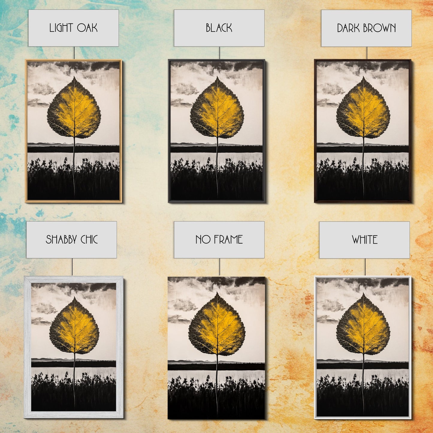 Golden Leaf, Minimalist Nature, Autumn Wall Art, Botanical Decor, Framed Canvas Print, Living Room Art, Black and White, Nature Print