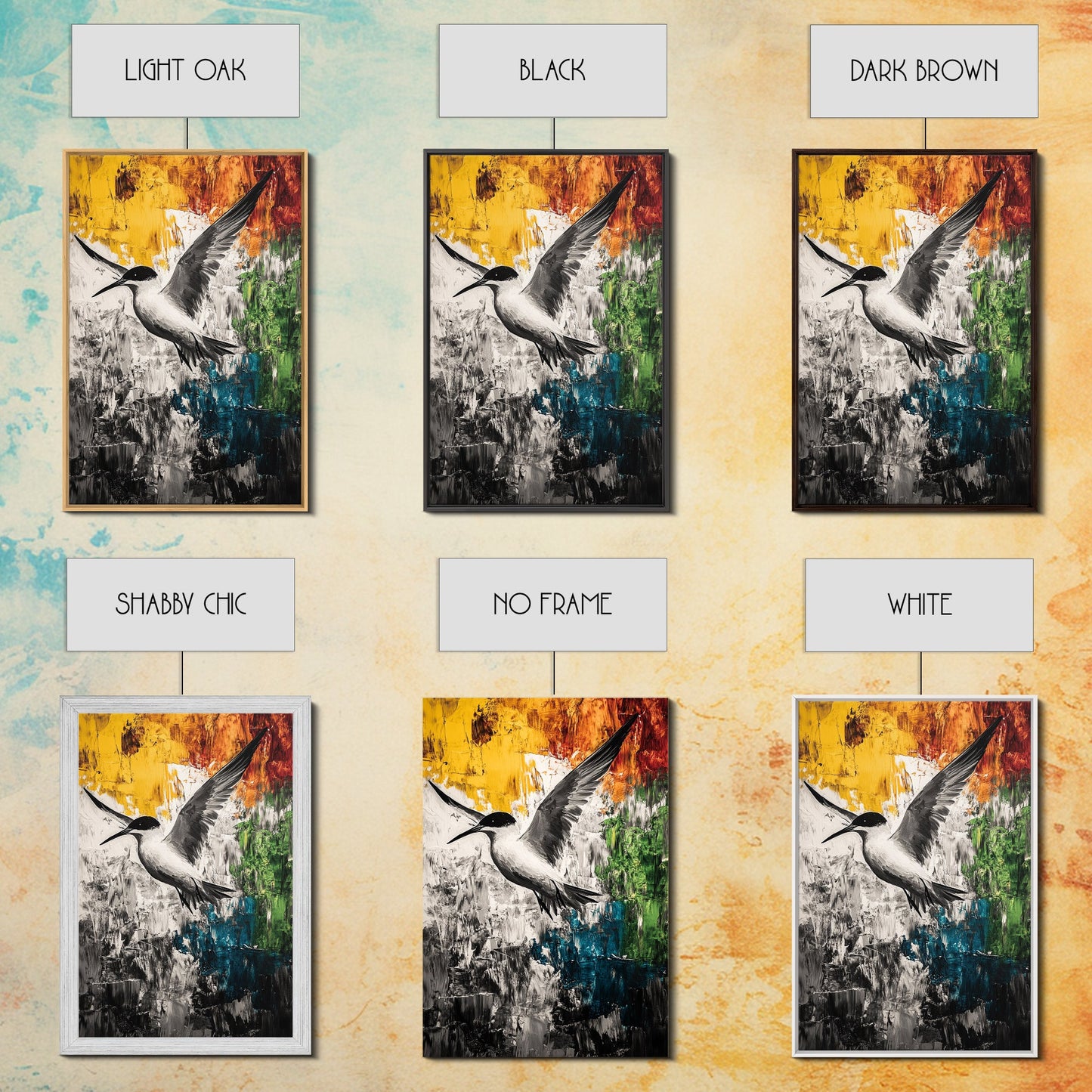Abstract Bird, Colorful Nature Art, Modern Wildlife Painting, Coastal Framed Canvas Print, Boho Wall Art, Nature Lover Gift, Bedroom Decor