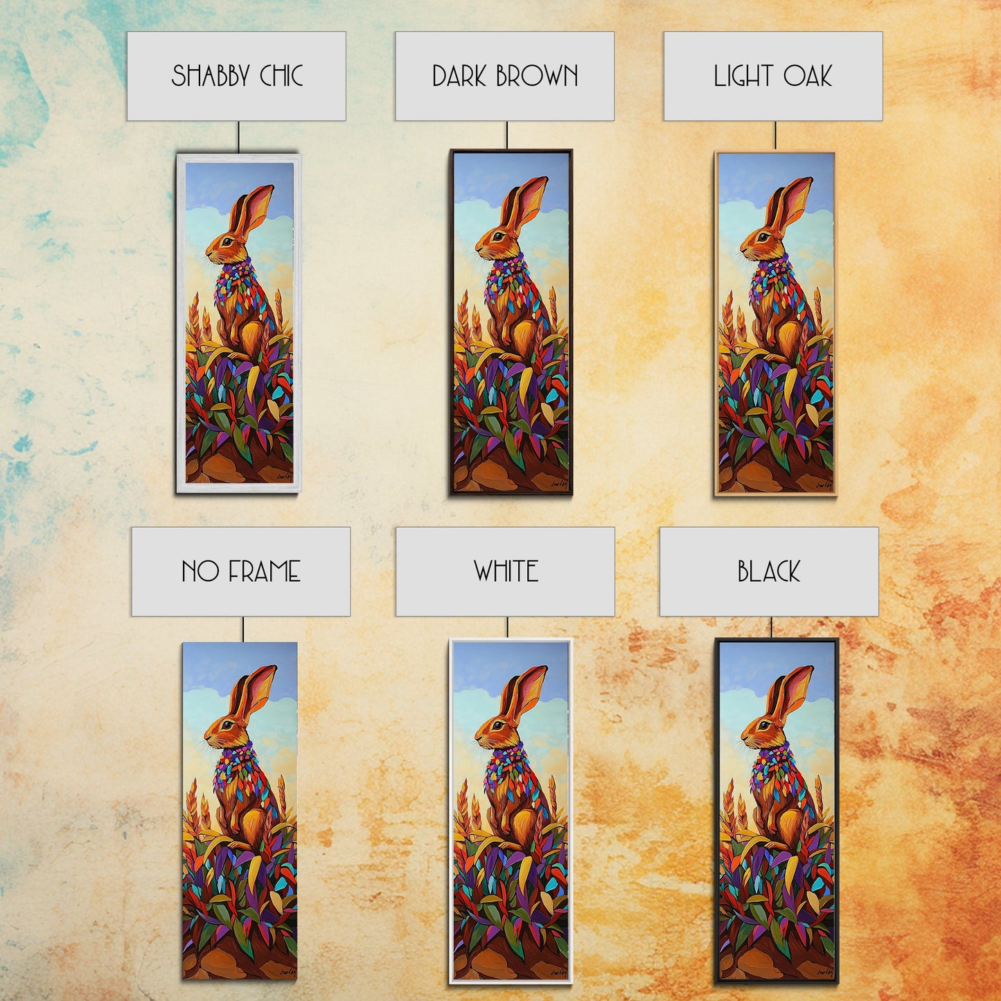 Rabbit, Autumn, Leaves, Field, Framed Canvas Print, Fall nursery wall art, woodland animal painting, whimsical harvest decor, colorful boho style