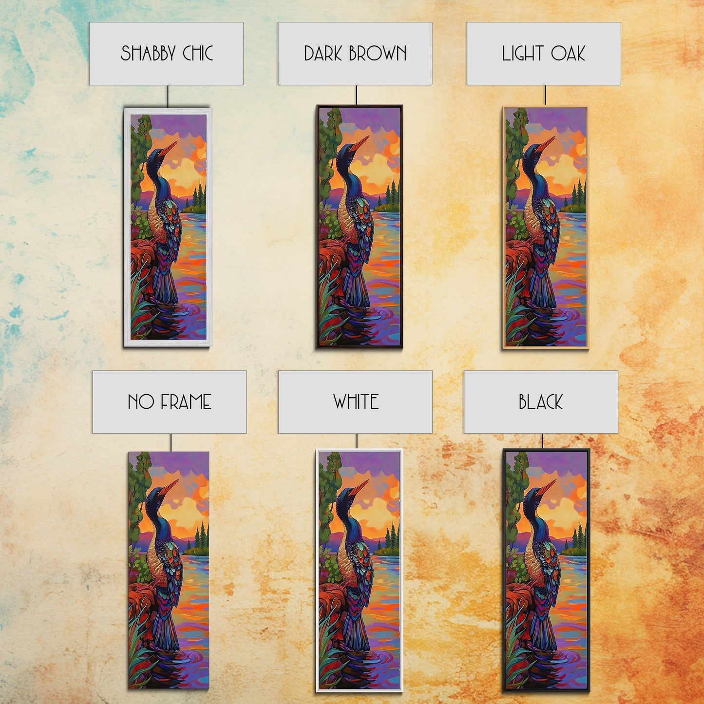 Sunset, Lake, Bird, Nature, Framed Canvas Print vibrant lakeside bird wall decor colorful boho birdwatching themed bedroom wall art