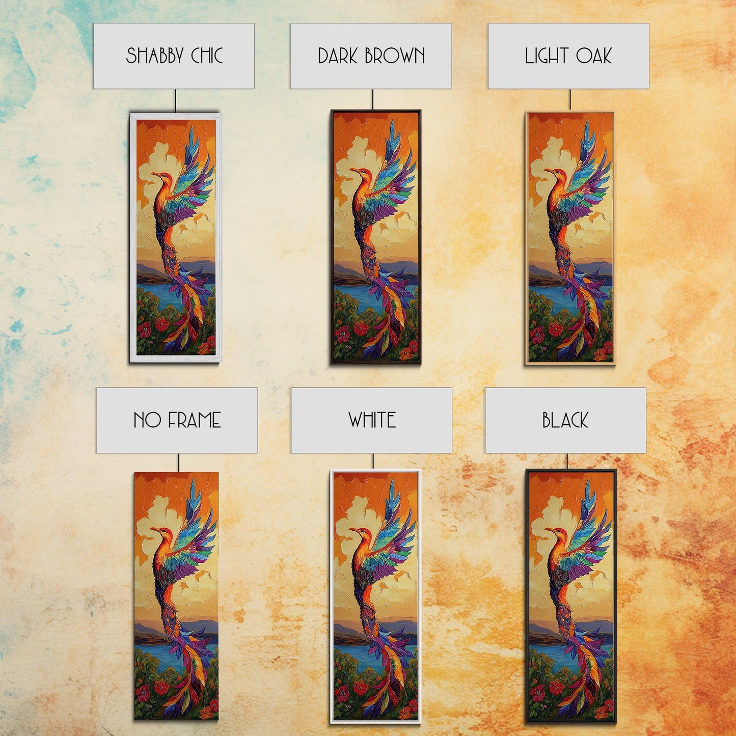 Phoenix Firebird, Sunset, Framed Canvas Print, Vibrant Mythical Wall Art, Boho Spirit Animal Decor, Bold Bedroom Statement Piece