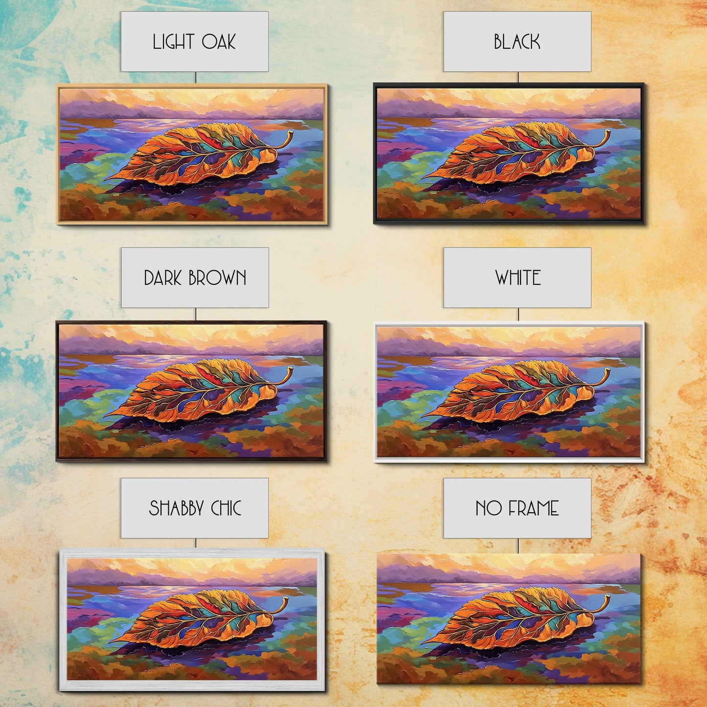Leaf Autumn, Abstract, Abstract multicolor leaf on vibrant landscape background, Framed Canvas Print, Fall seasonal art, leaf print