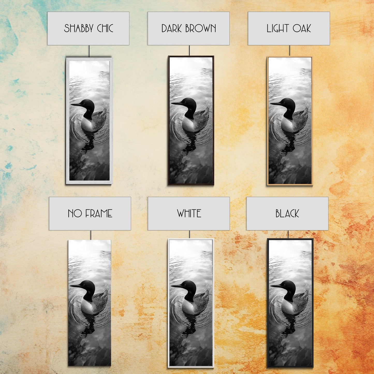 Water Loon, Lake Bird, Floating Wildlife, Nature Stillness, Serene Waterfowl Framed Canvas Print, Cabin Wall Art Rustic Lakehouse Decor