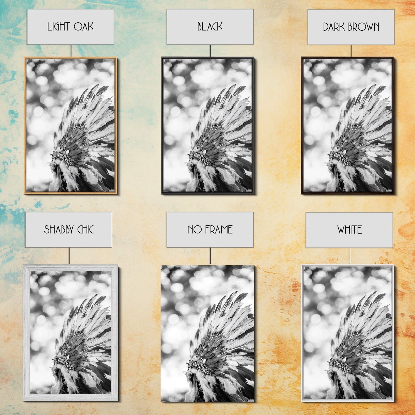 Feather Headdress, Native Style, Tribal Detail, Canvas Print, Boho Wall Decor, Cultural Art, Bedroom Accent, Earthy Minimalism