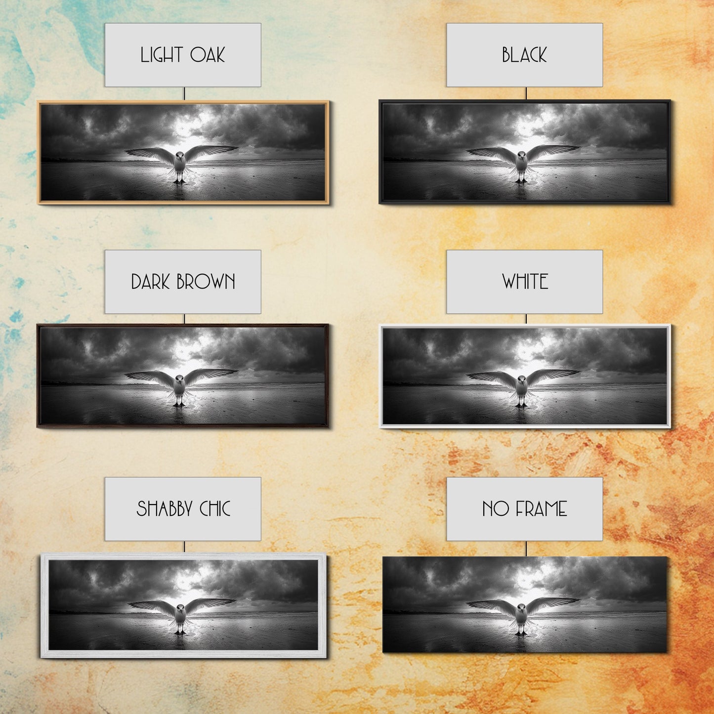 Winged Bird Beach, Coastal Sunrise, Dramatic Flight, Canvas Print, Beach House Decor, Living Room Wall Art, Nature Photography