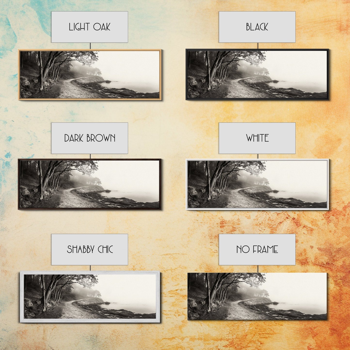 Forest Path, Misty Woods, Quiet Trail, Coastal Fog, Framed Canvas Print, Scandinavian Decor, Entryway Art, Minimal Nature Photography